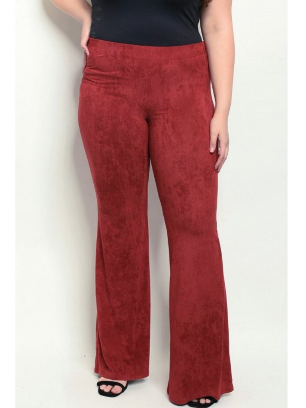 Dazz Brick Red Micro Suede Flare Leg Pants Plus Size 3X